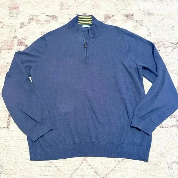 J McLaughlin Men's Navy Blue 1/4 Zip Mock Neck Cotton Pullover TATE Sweater XL - Picture 9 of 14